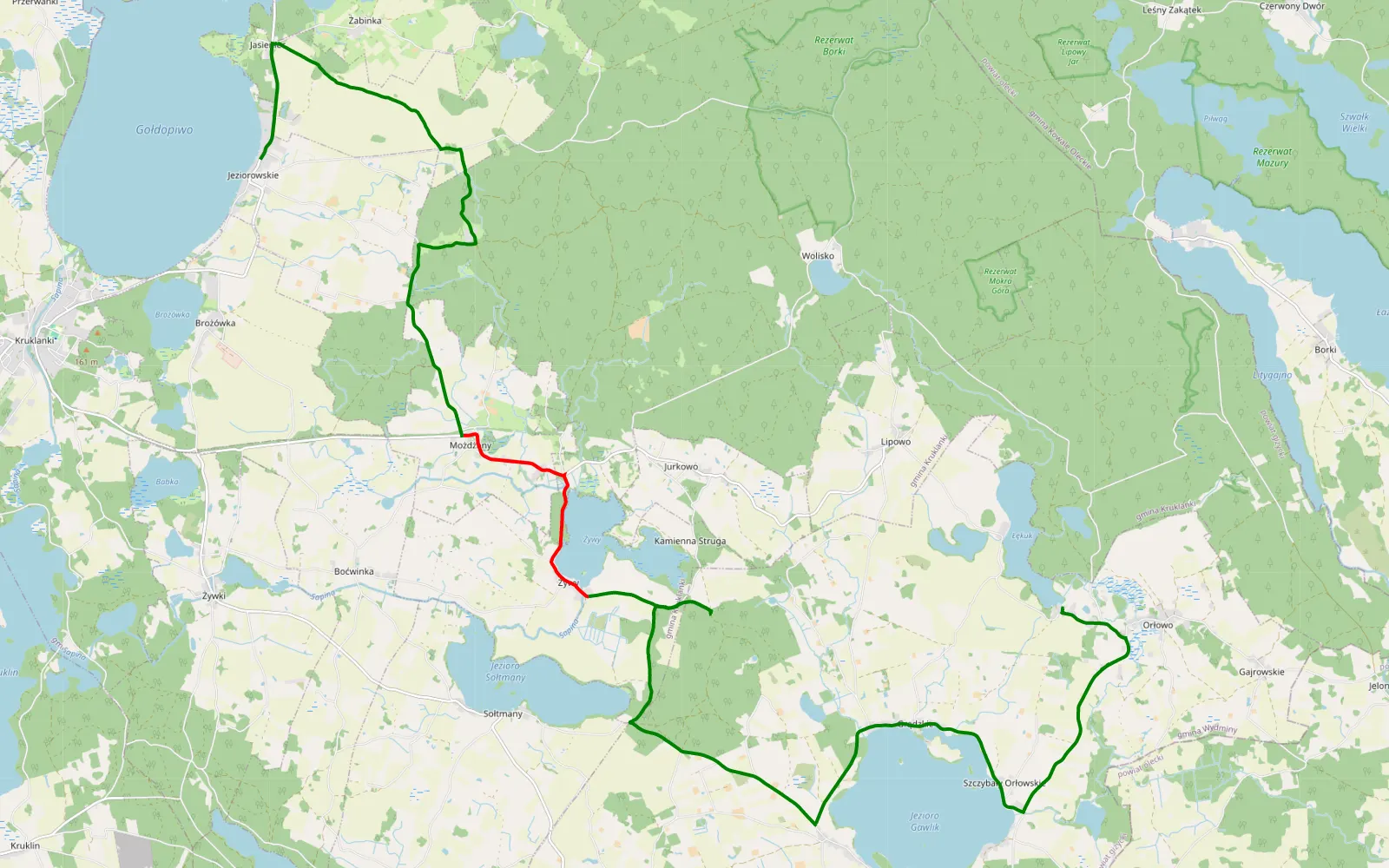 Mapa trasy Jeziorowskie - Łękuk Mały Very nice off-road - 19.5 km trasy offroad, Powiat Giżycki