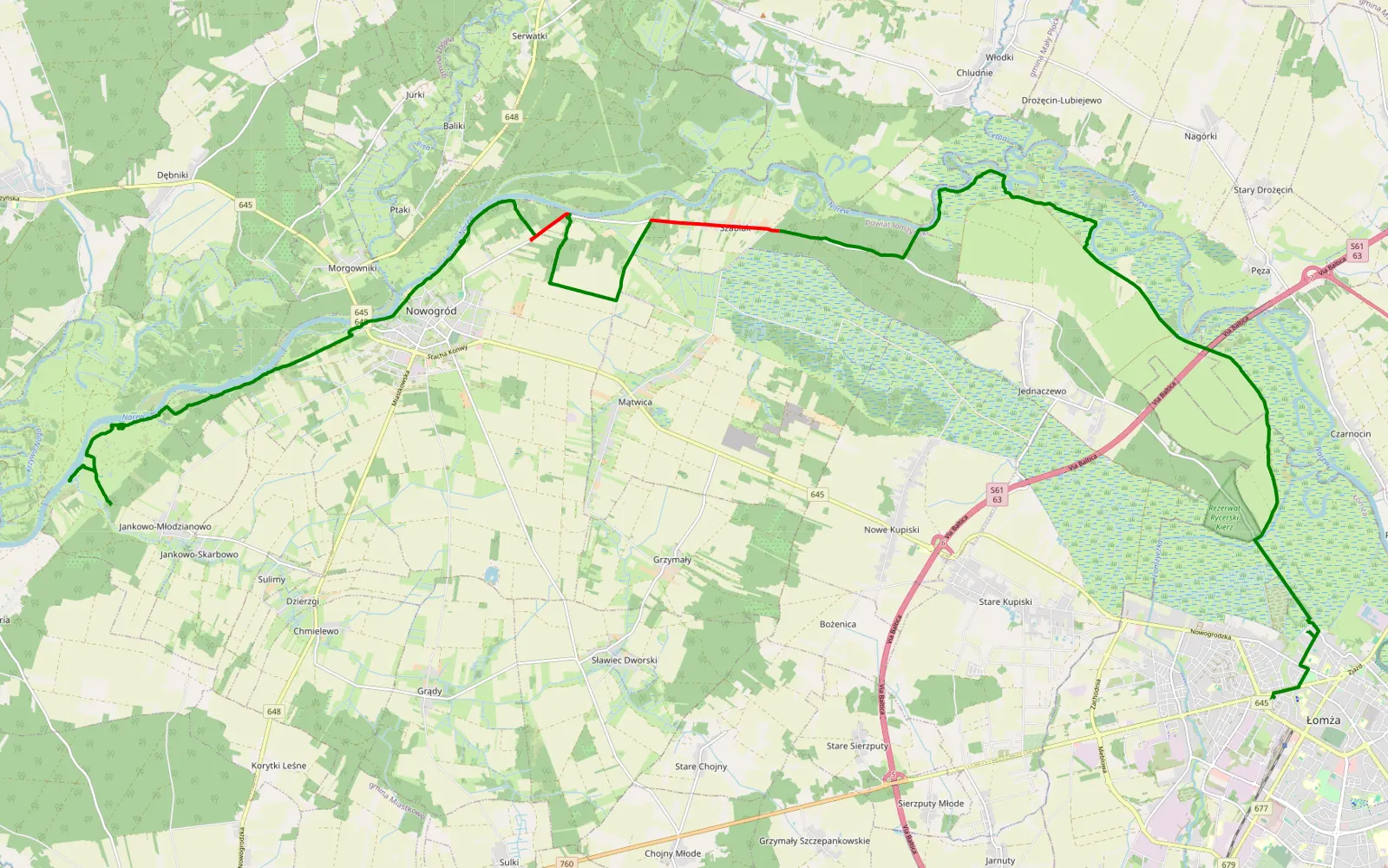 Map of Łomża - Jankowo - 28.6 km offroad trail, Łomża County