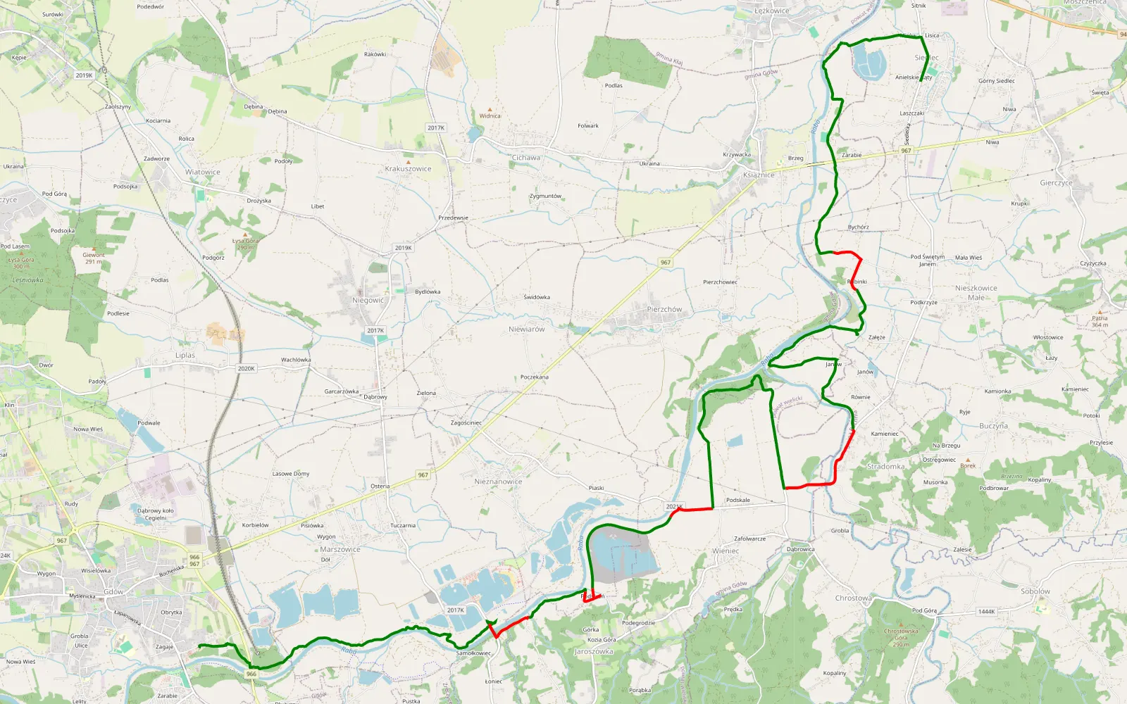 Mapa trasy Gdów - Siedlec - 18.8 km trasy offroad, Powiat Wielicki