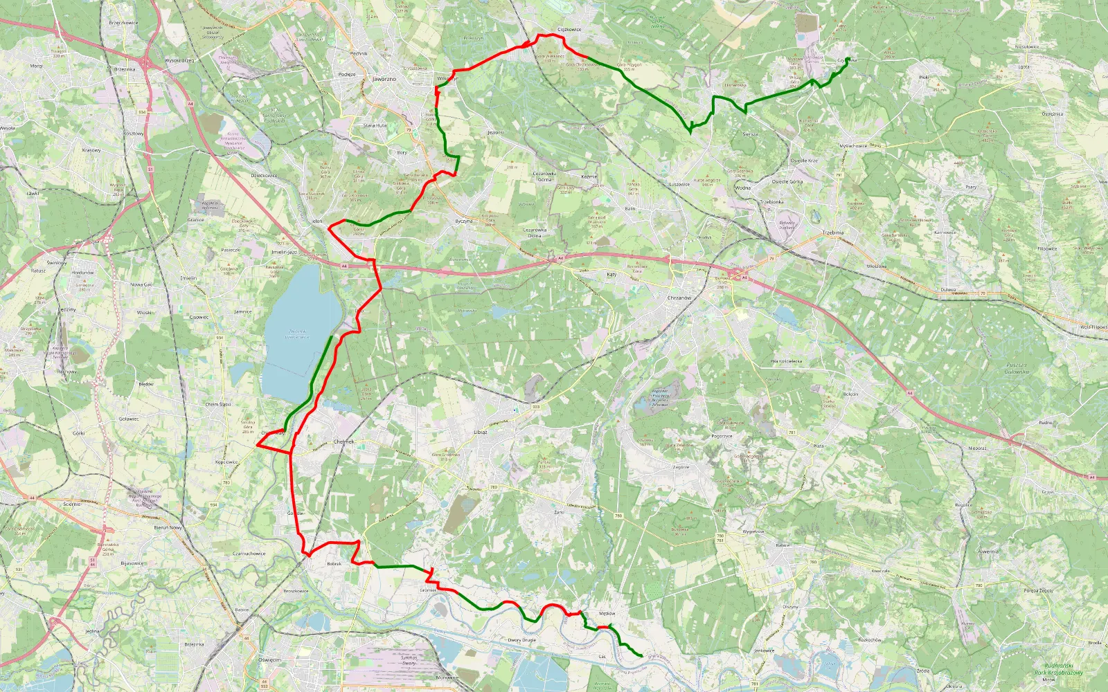 Map of Metków Mały - Czyżówka - 57.2 km offroad trail, Jaworzno