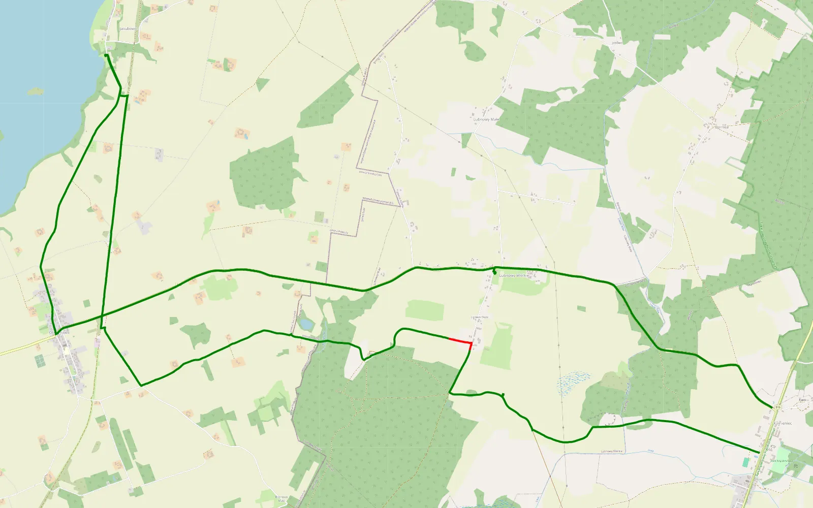 Mapa trasy Kamieniec - 11.5 km trasy offroad, Powiat Iławski