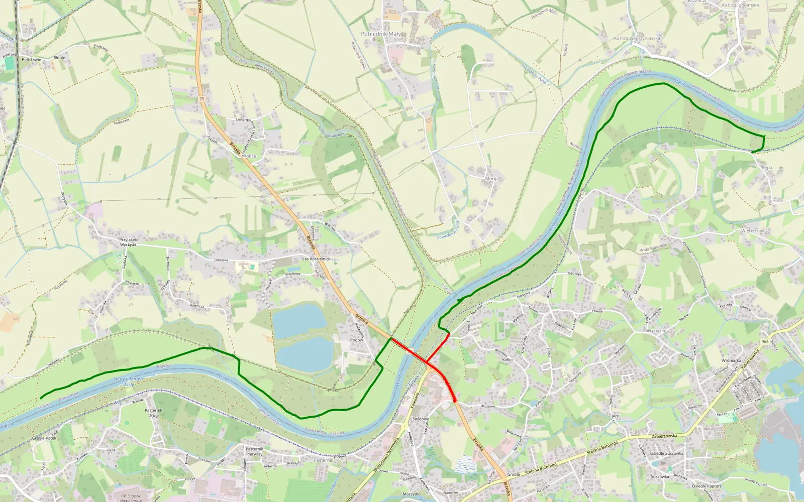 Mapa trasy Pasternik - Kępa - 8.8 km trasy offroad, Powiat Wielicki