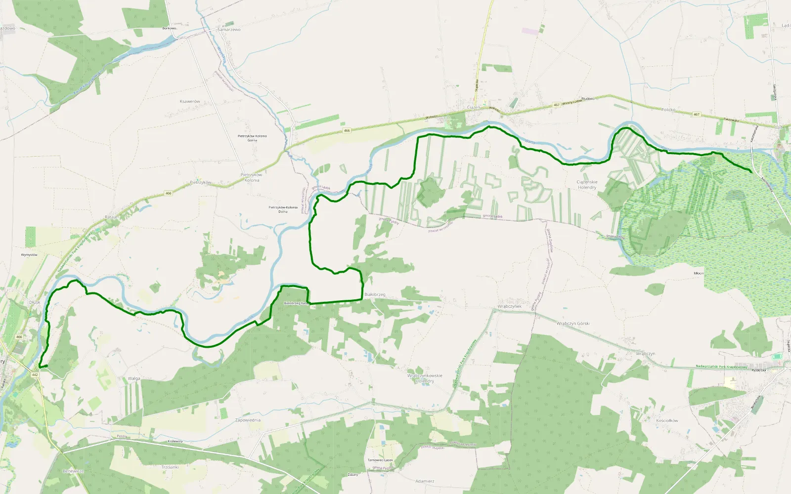Map of Zagórów - Pyzdry południowym brzegiem Warty - 21.6 km offroad trail, Września County