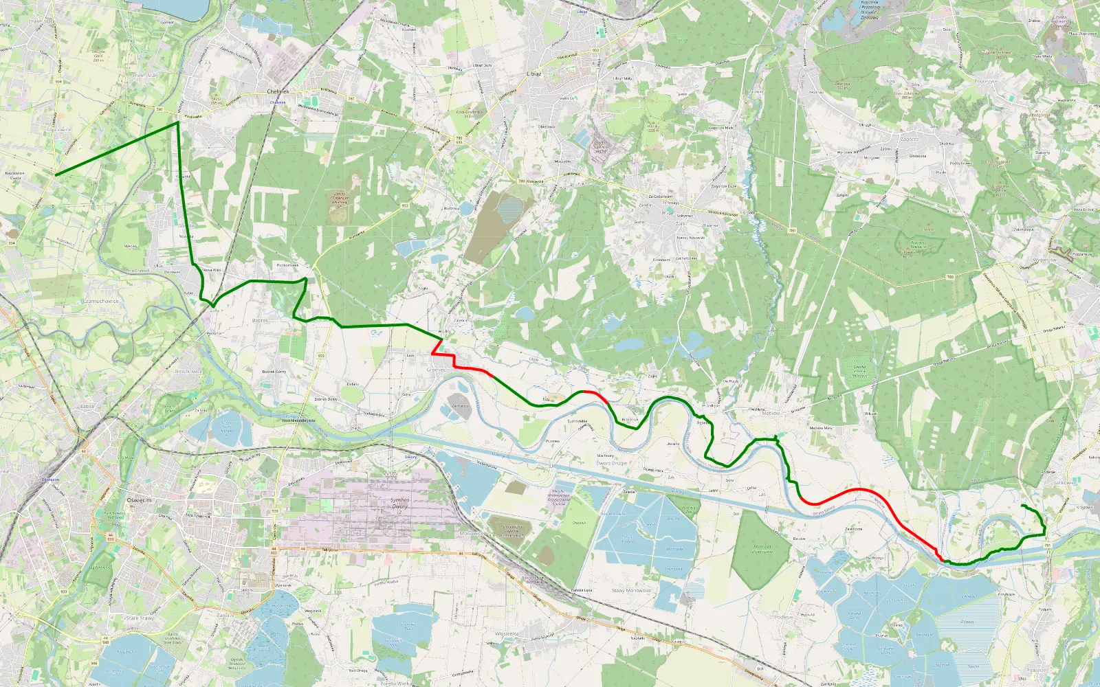 Mapa trasy Kopciowice - Grzebiace - 16.5 km trasy offroad, Powiat Chrzanowski