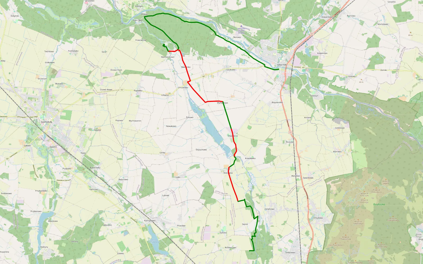 Map of Rostworowo - Oborniki - 28.8 km offroad trail, Oborniki County