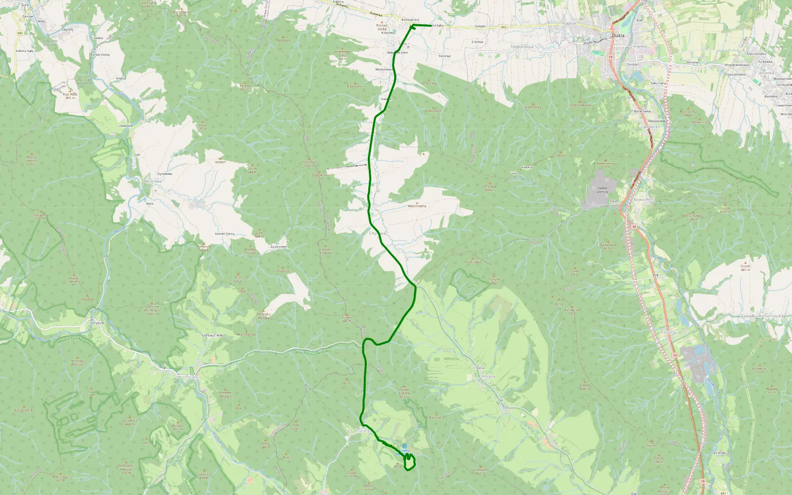 Map of Ropianka - Iwla - 3.3 km offroad trail, Krosno County