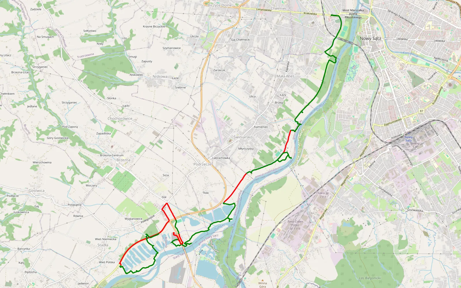 Map of Chełmiec - Wyglanowice - 14.8 km offroad trail, Nowy Sącz County