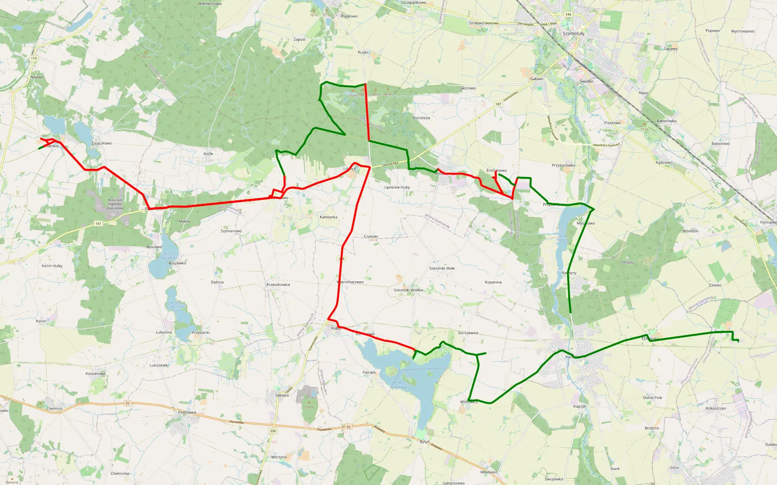 Mapa trasy Radzyny - Przybroda - 55.8 km trasy offroad, Powiat Szamotulski