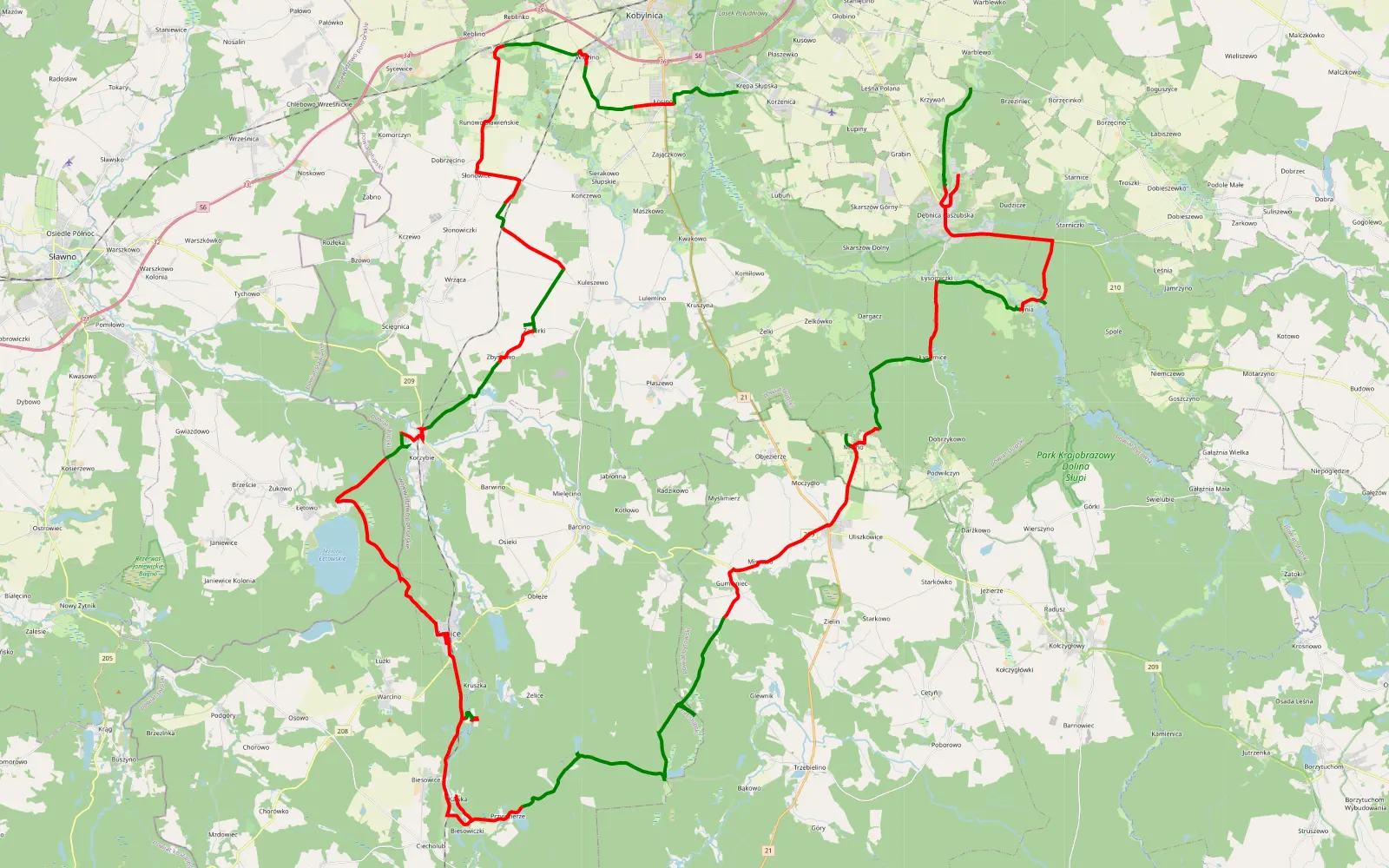 Mapa trasy Łosino -Płaszewko - 112.3 km trasy offroad, Powiat Słupski