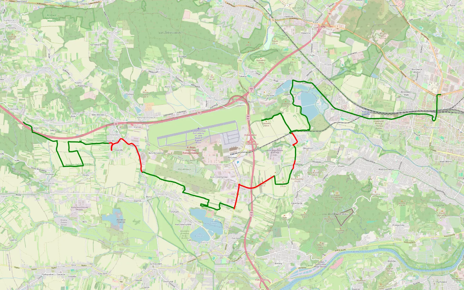 Mapa trasy Bronowice Małe - Chrosna - 20.9 km trasy offroad, Powiat Krakowski