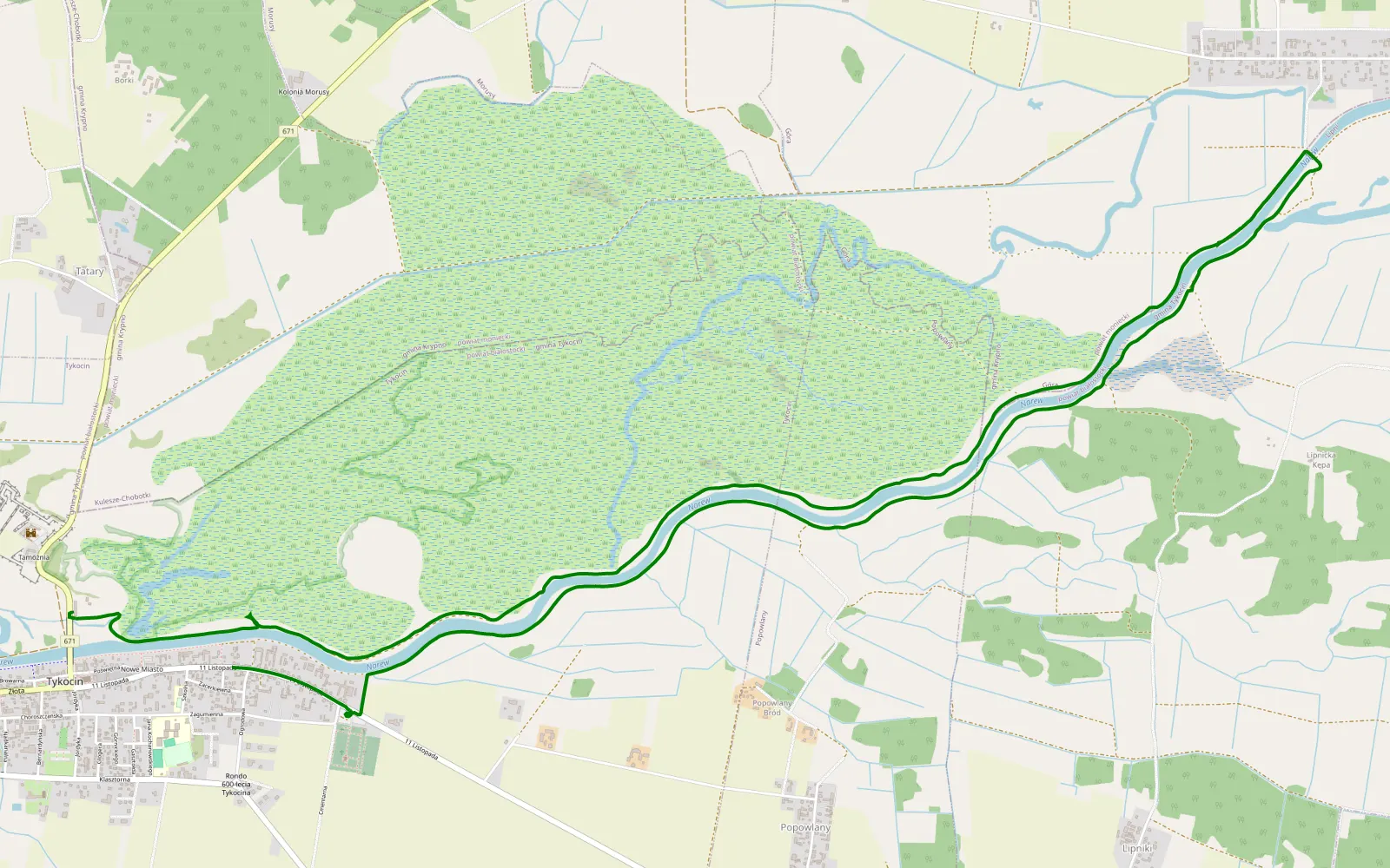 Map of Tykocin - 11.7 km offroad trail, Białystok County