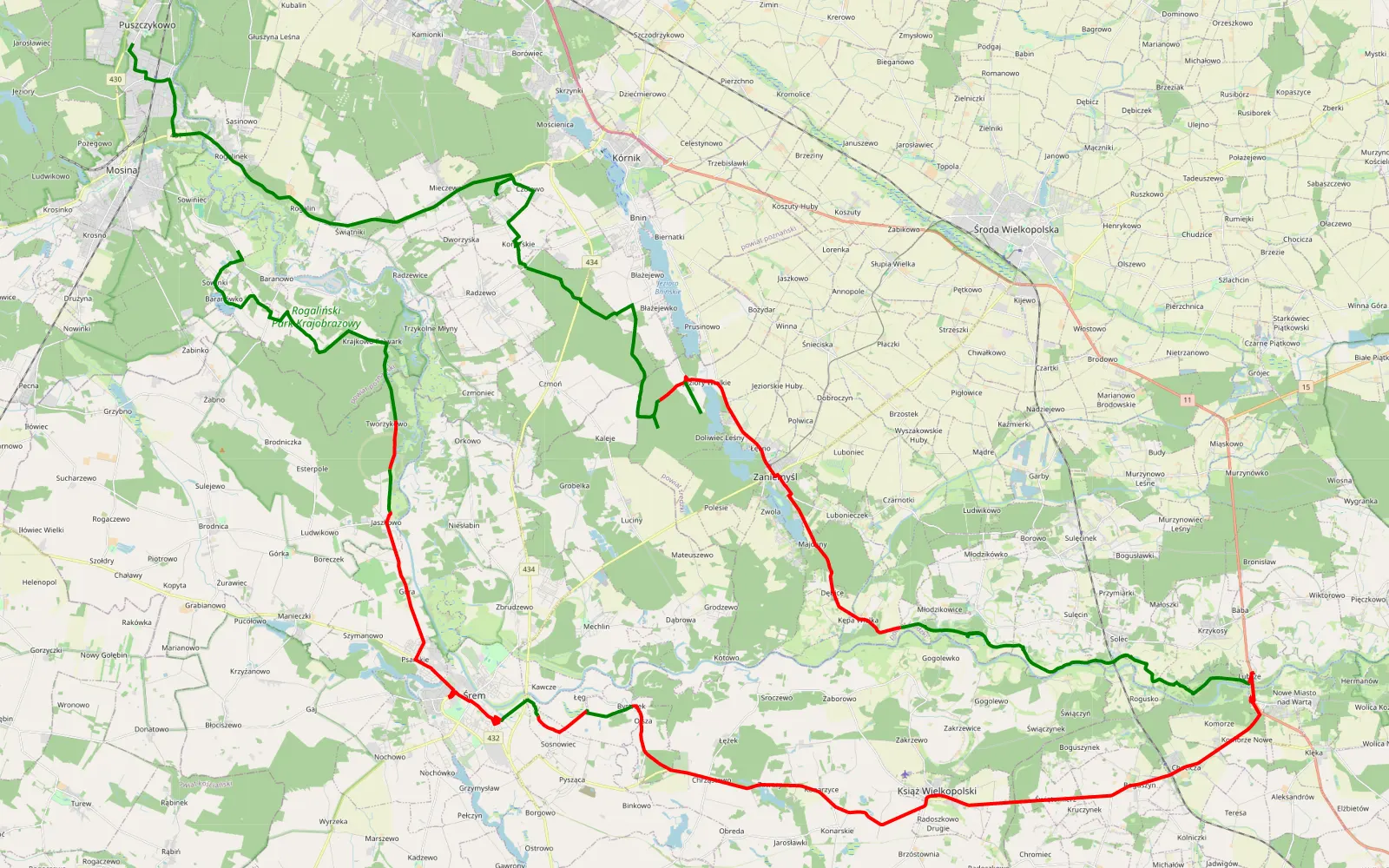 Map of Puszczykowo - Sowinki - 100.3 km offroad trail, Środa Wielkopolska County