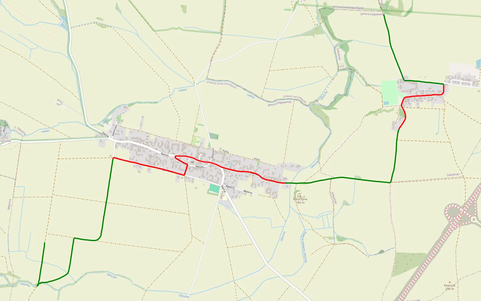 Mapa trasy Sokolnik - Młynica - 8 km trasy offroad, Powiat Dzierżoniowski