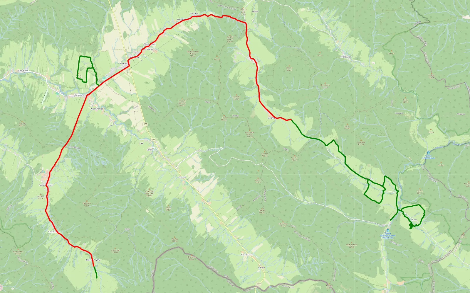 Map of Beskid Niski cz1 - 33.2 km offroad trail, Gorlice County