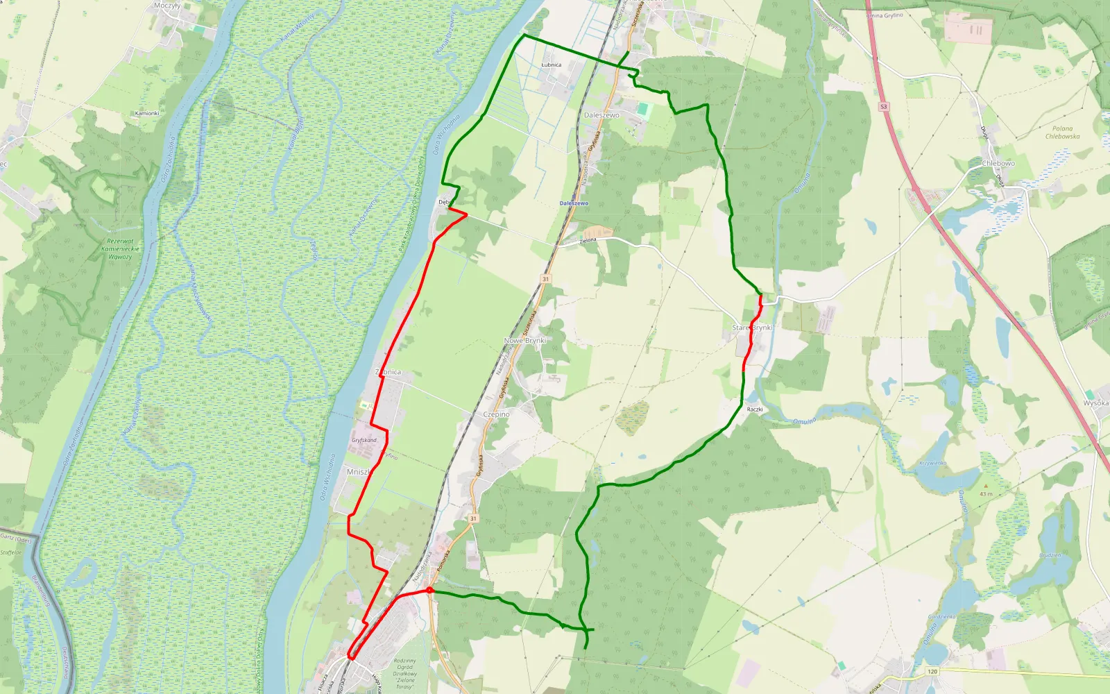 Map of Radziszewo przy rzece - 19.9 km offroad trail, Gryfino County
