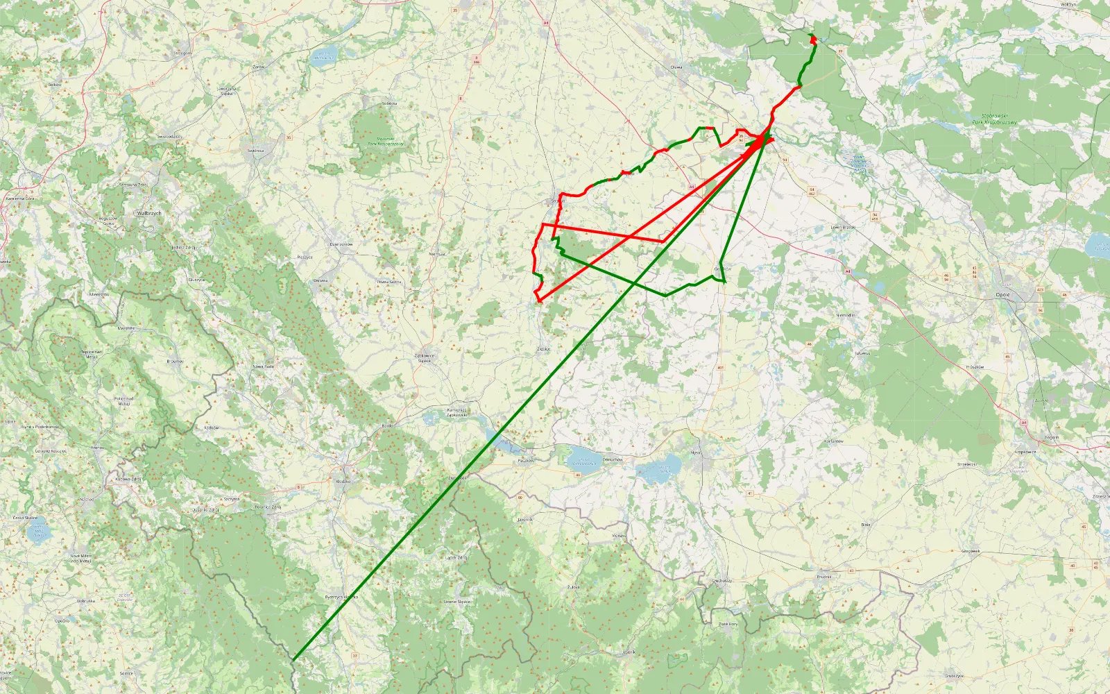 Mapa trasy Poniatów - Brzeg - 172.8 km trasy offroad, Powiat Strzeliński