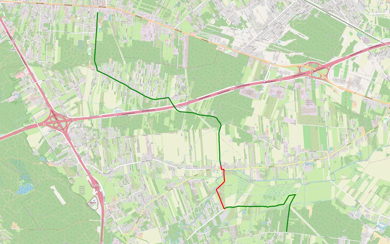 Mapa trasy Zakręt - Pęclin - 5.2 km trasy offroad, Powiat Otwocki