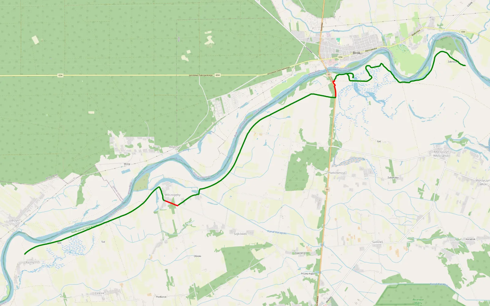 Mapa trasy Raźny - Morzyczyn - 15.7 km trasy offroad, Powiat Węgrowski