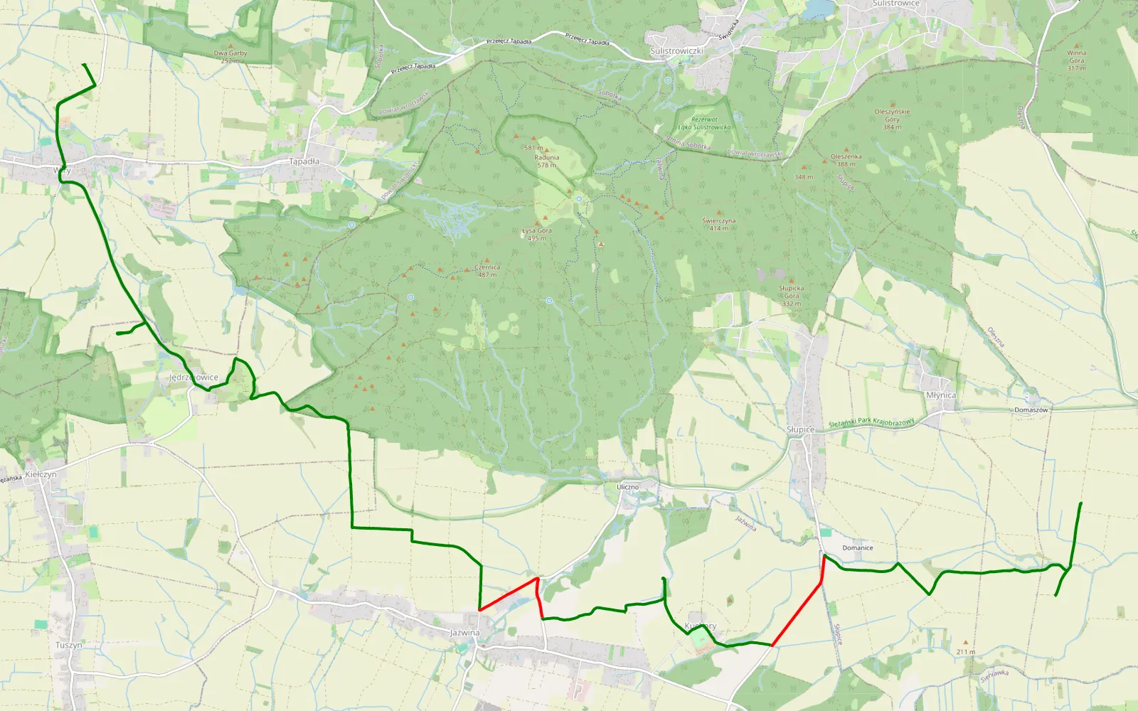 Map of Młynica - Wiry - 13.9 km offroad trail, Dzierżoniów County