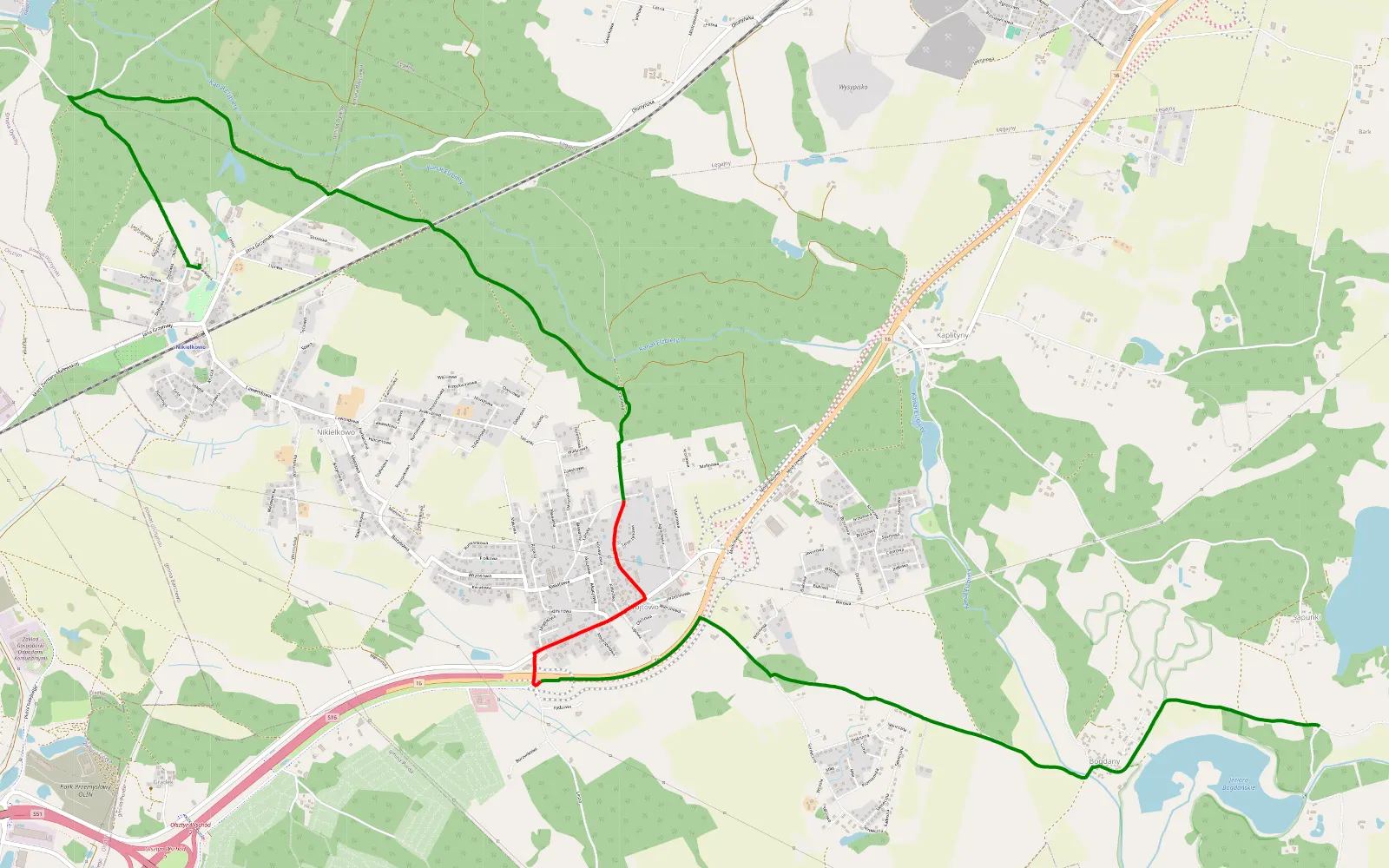 Mapa trasy Nikielkowo - Bogdany - 10.9 km trasy offroad, Powiat Olsztyński