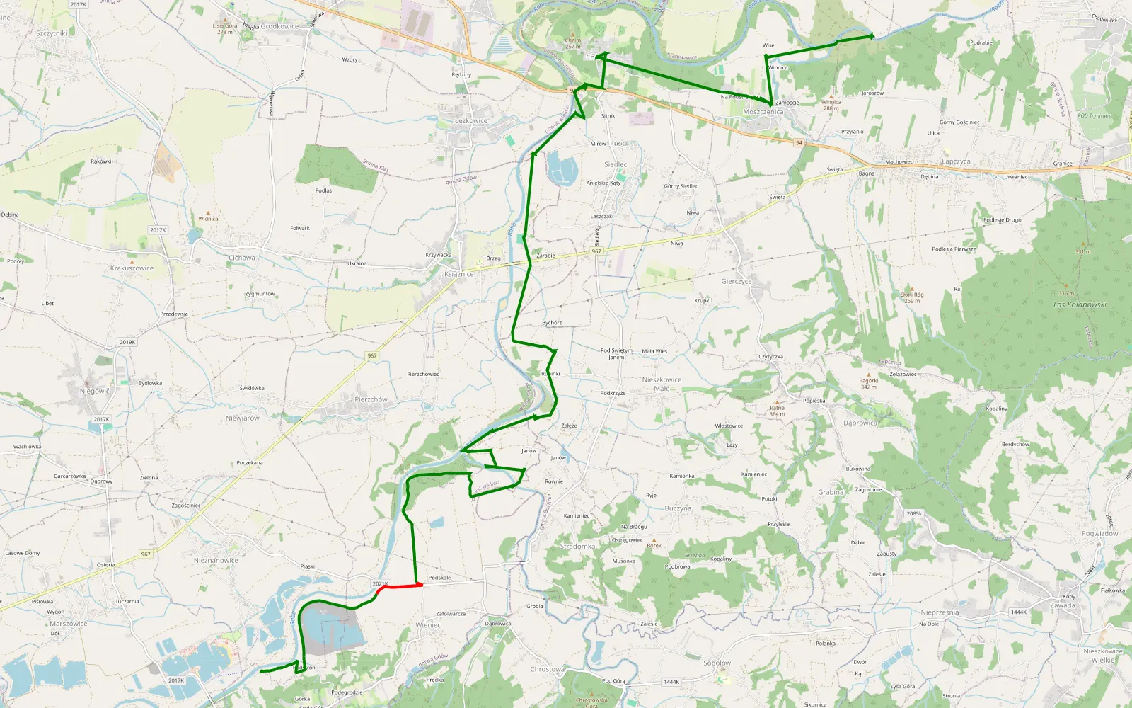 Mapa trasy Jaroszówka - Cikowice - 8.3 km trasy offroad, Powiat Wielicki