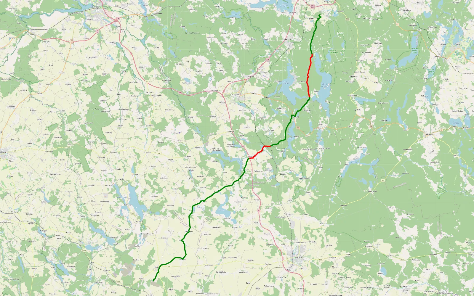Map of Ruś - Uzdowo - 34.4 km offroad trail, Olsztyn County