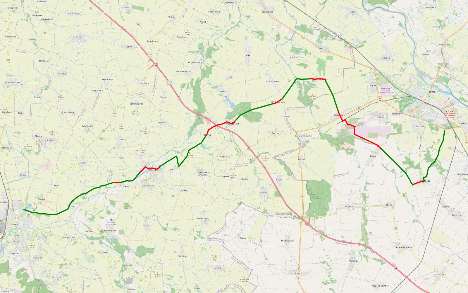 Map of track1 na Strzelin - 35.4 km offroad trail, Brzeg County