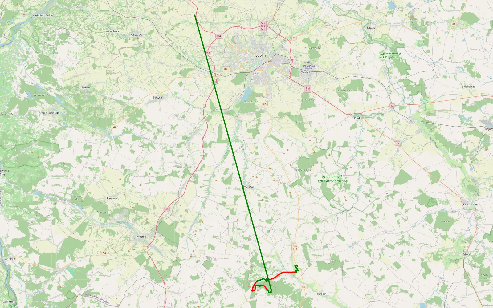 Map of Nowy Dwór - Sługocin - 20.7 km offroad trail, Lublin County