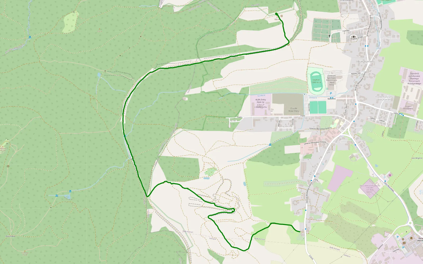 Mapa trasy Sobięcin - Biały Kamień - 4.8 km trasy offroad, Wałbrzych