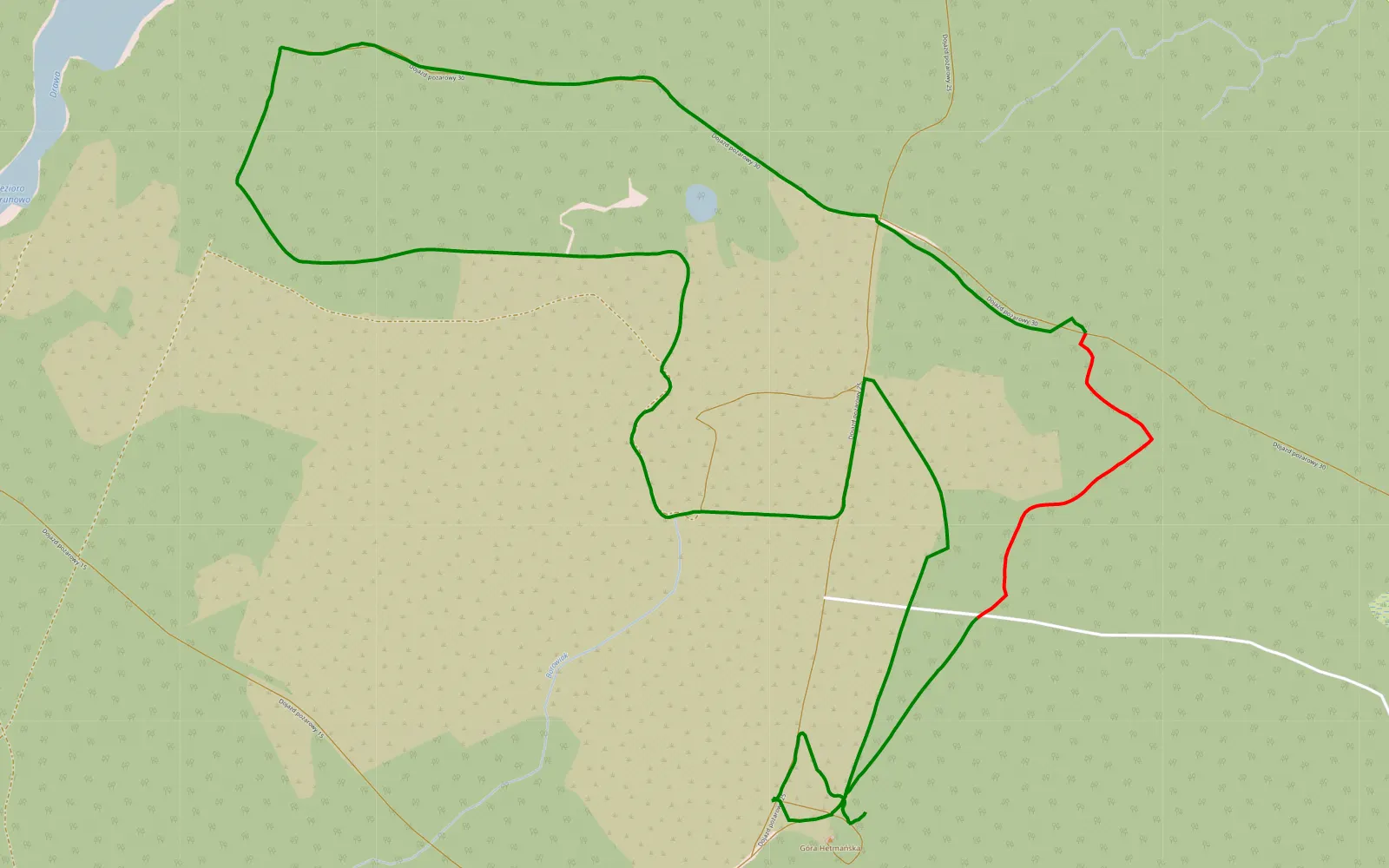 Mapa trasy Poźrzadło Wielkie - 11.4 km trasy offroad, Powiat Drawski