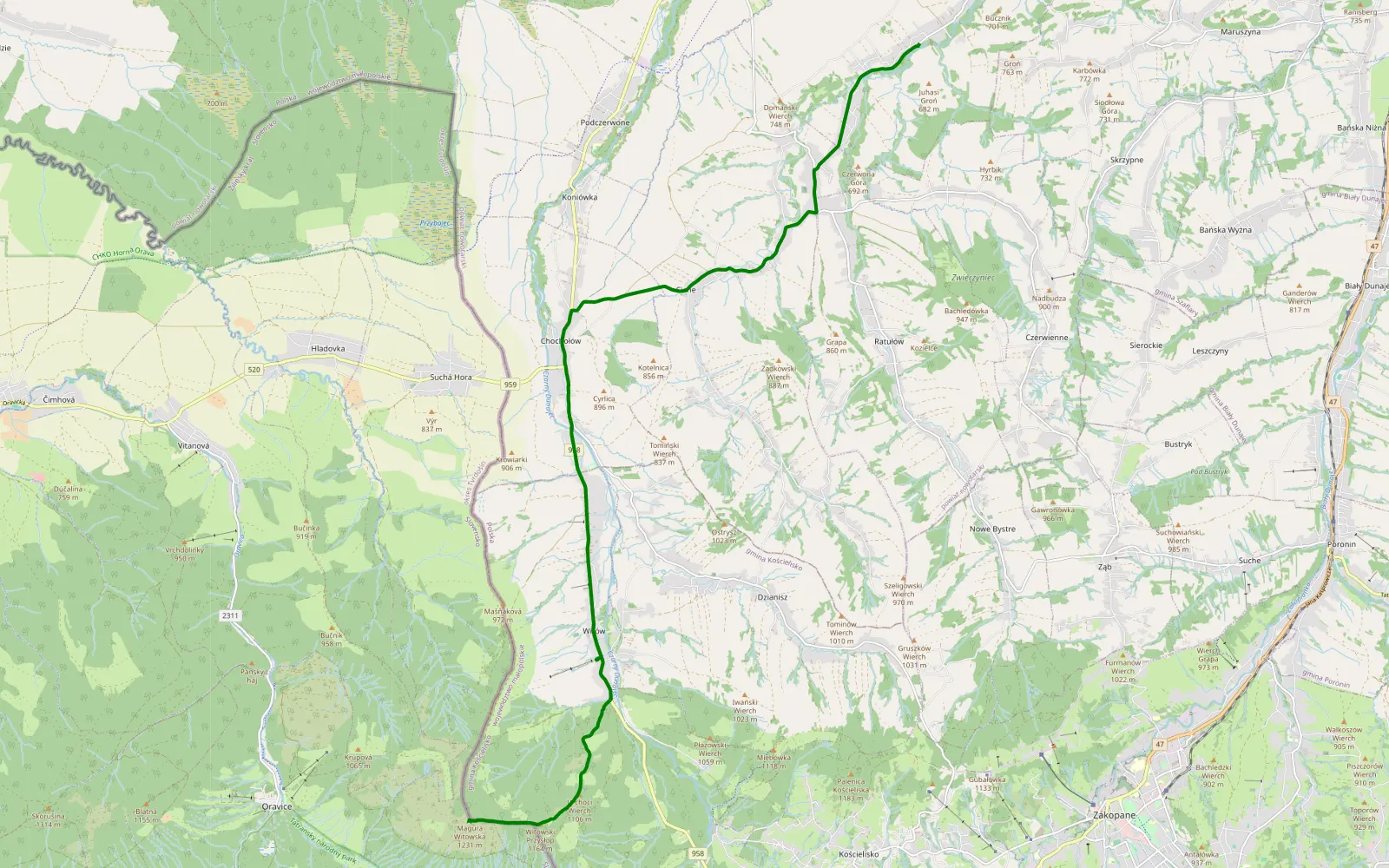 Mapa trasy V Oraviciach - 4.2 km trasy offroad, Powiat Tatrzański