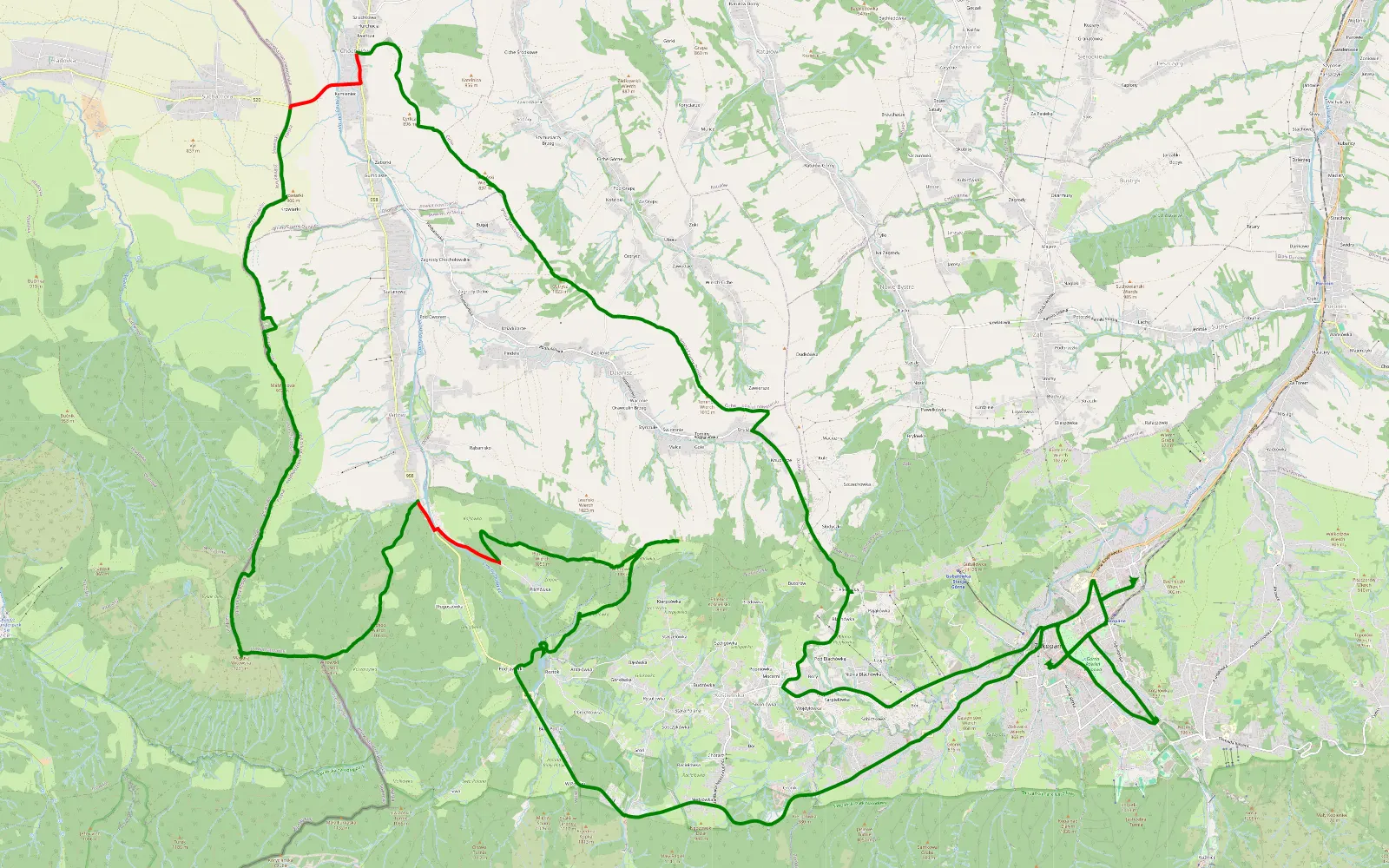 Mapa trasy Zakopane - 32.3 km trasy offroad, Powiat Tatrzański