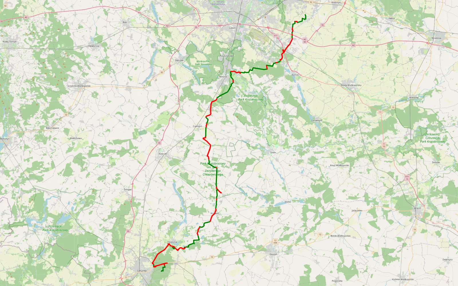 Mapa trasy Leszno by Miki - 106.9 km trasy offroad, Powiat Poznański