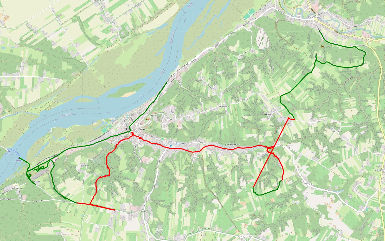 Mapa trasy Kazimierz wąwozy - 13.1 km trasy offroad, Powiat Puławski