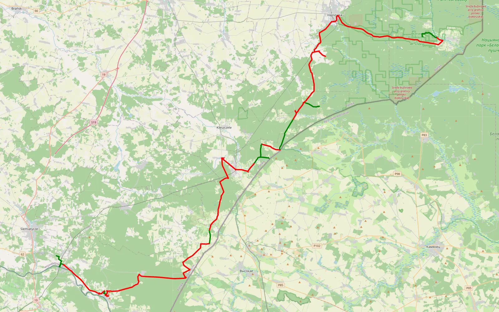 Map of Podłącz - 132.6 km offroad trail, Hajnówka County