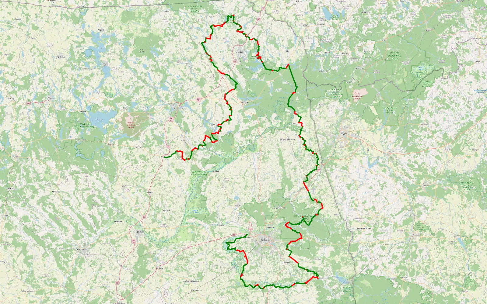Map of szczuczyn podlasie - 569.6 km offroad trail, Suwałki County