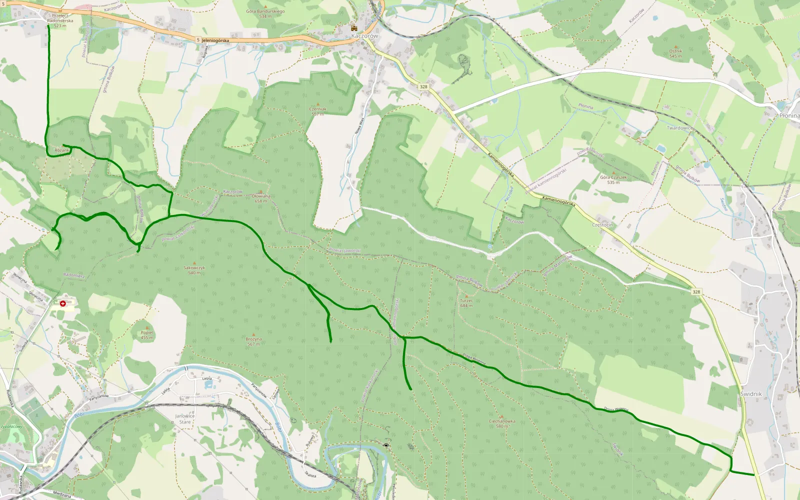 Mapa trasy Waldstücke mit Schranken - 11.4 km trasy offroad, Powiat Karkonoski