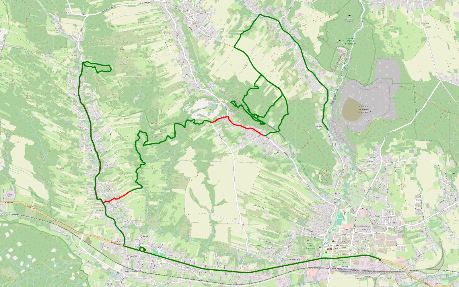 Mapa trasy Czatkowice - Krzeszowice - 18.7 km trasy offroad, Powiat Krakowski