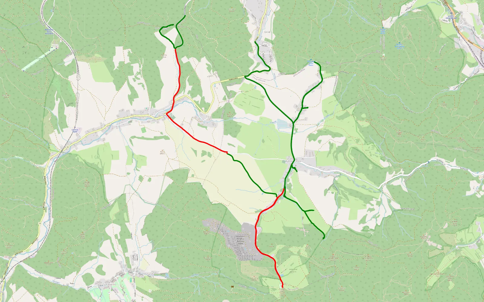Map of Glinik - Andrzejówka - Wałbrzych - 12.8 km offroad trail, Wałbrzych County