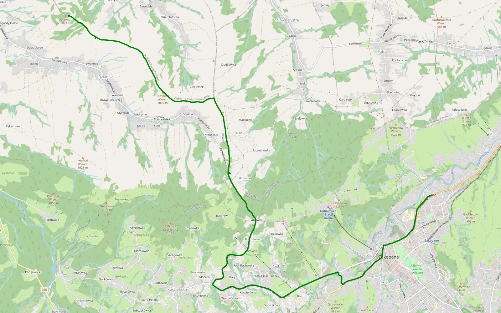 Mapa trasy Zakopane - Dzianisz - 4.1 km trasy offroad, Powiat Nowotarski