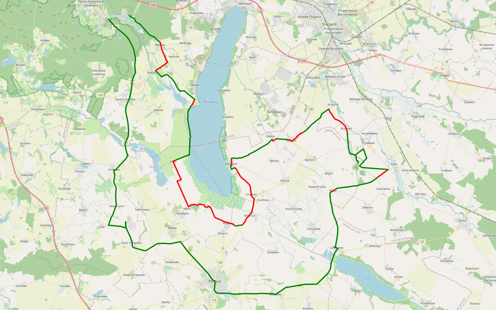Map of Śmierdnica - 64.4 km offroad trail, Pyrzyce County