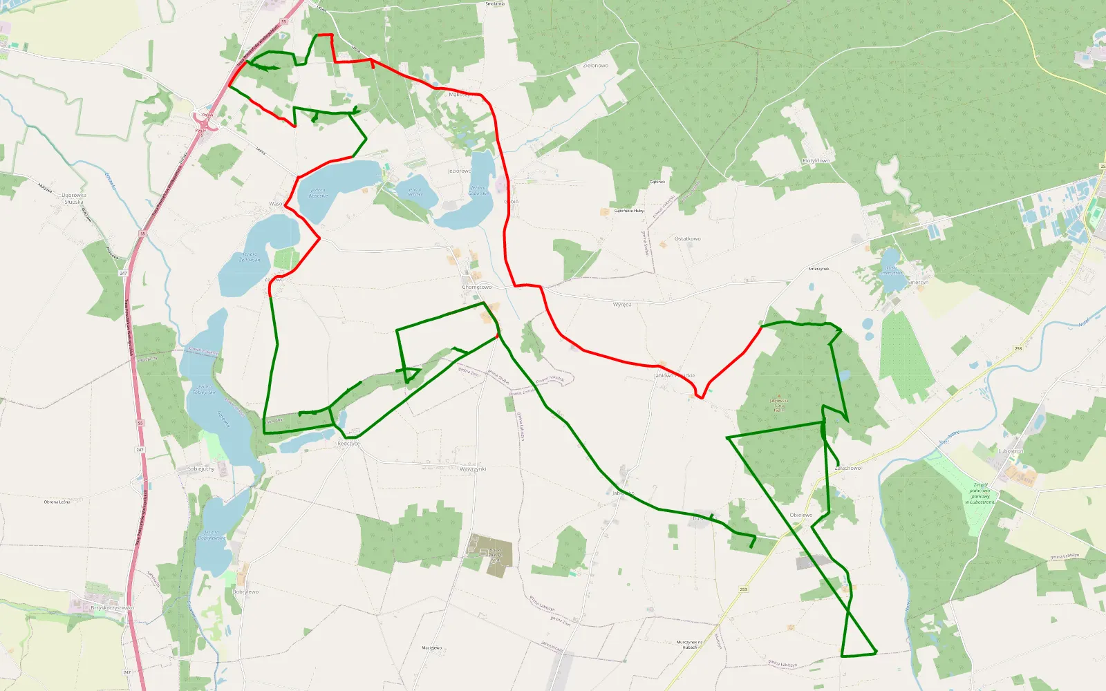 Map of Obielewo - 36.3 km offroad trail, Nakło County