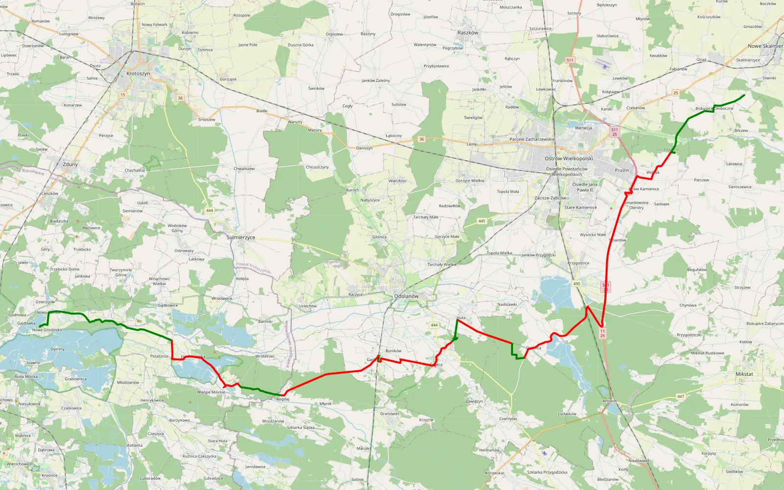 Mapa trasy Śliwniki - Nowy Zamek - 61.6 km trasy offroad, Powiat Ostrowski