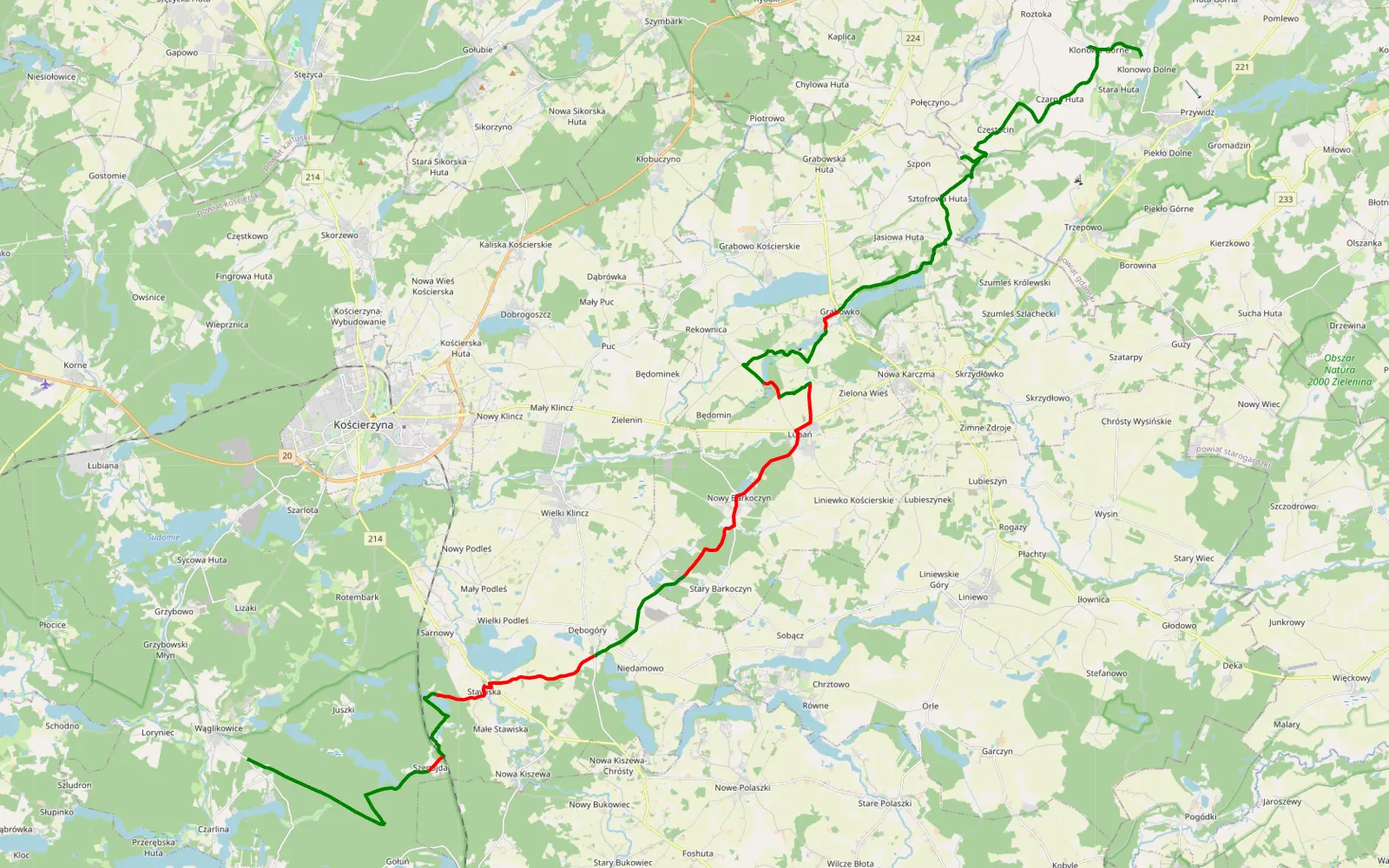 Map of Klonowo Dolne - Wąglikowice - 37 km offroad trail, Kościerzyna County