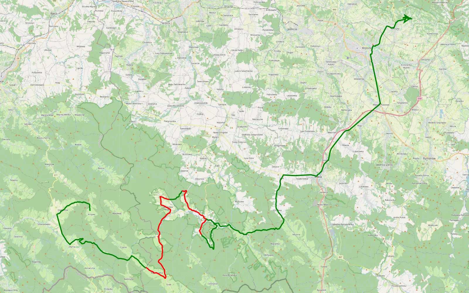 Map of Krzywa - Korczyna - 31.1 km offroad trail, Jasło County