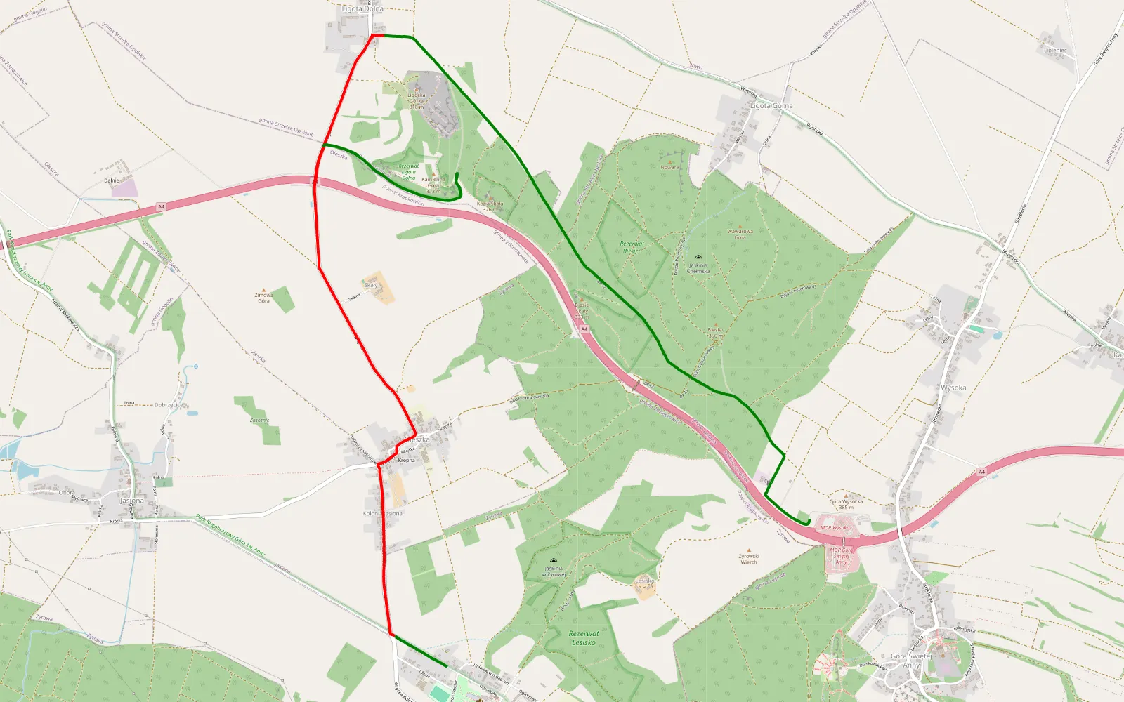 Mapa trasy Góra Świętej Anny - Żyrowa - 10.9 km trasy offroad, Powiat Strzelecki