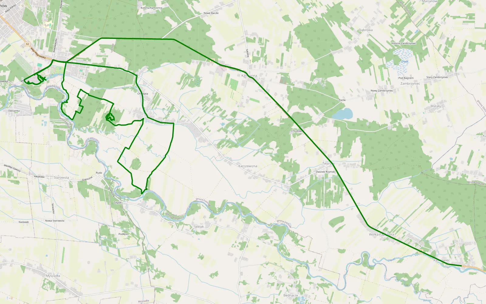 Map of Łochów - Kalinowiec - 10 km offroad trail, Węgrów County
