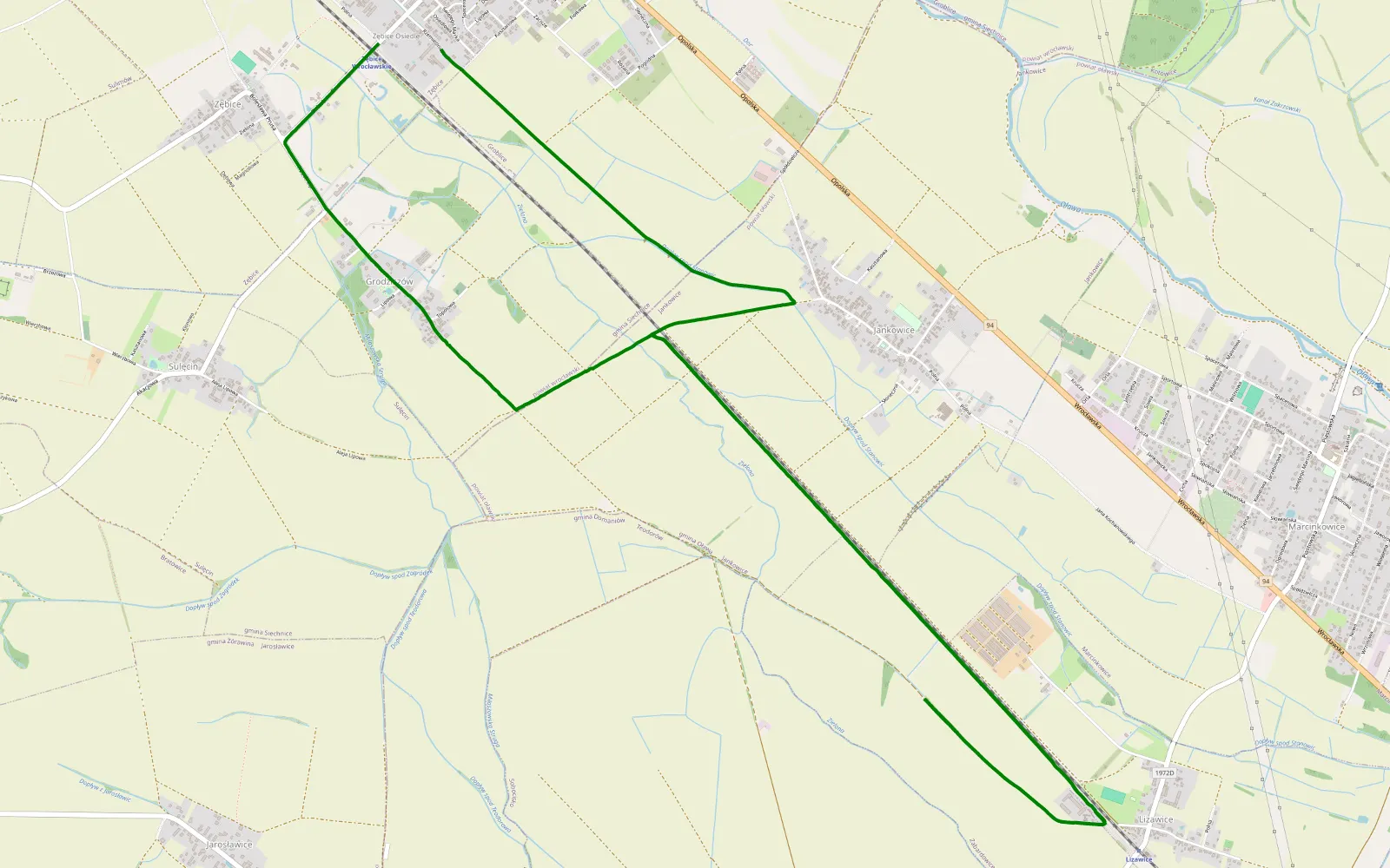 Mapa trasy Zębice - 12.5 km trasy offroad, Powiat Oławski