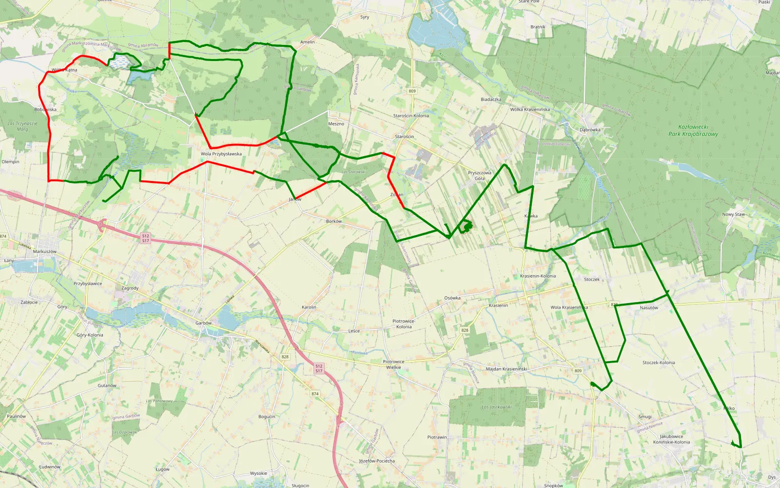 Map of Rajd nocny Wola Przybyslawska - 86.9 km offroad trail, Lublin County