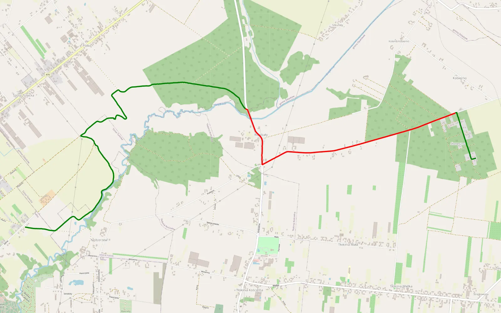 Mapa trasy Kolonia Kobierna - Nędzerzew - 9.4 km trasy offroad, Powiat Kaliski